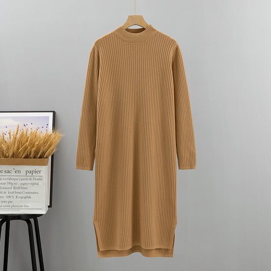 Women's 2023 Winter Thick Women Sweater Dress Fashion Knitted Ribbed Casual Dress .