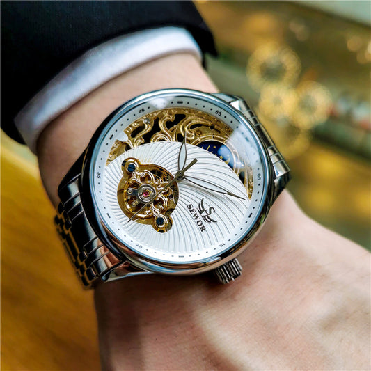 Men's Automatic Business Mechanical Watch skeleton Tourbillon Luminous