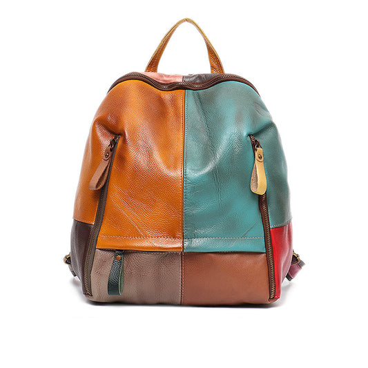 Women’s Leather Contrast Panel Comfortable Backpack