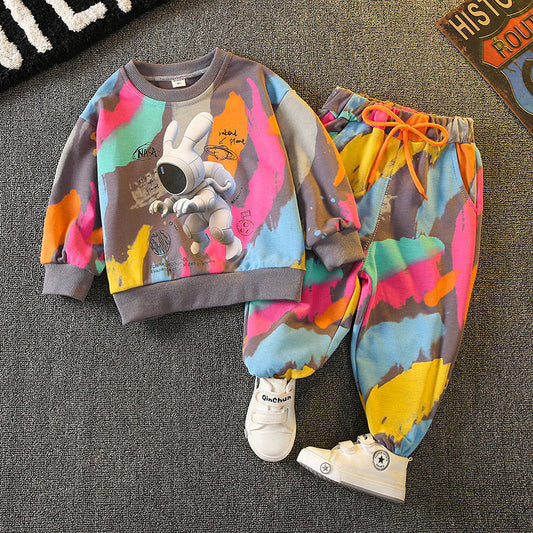 Toddler 3d Print Sweatshirt+Drawstring Pant  New Boys And Girls Hoodie Fashion Suit