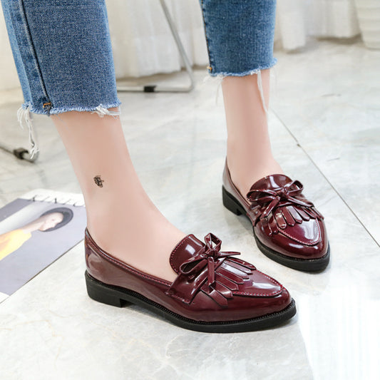 Women Lady Shoes College Students Girl Shoes Uniform Shoes PU Leather Low heels Pointed Casual Shoes