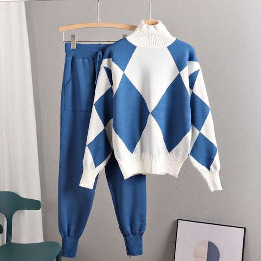 Women's sweater suits thick soft knitted sets pullovers +long Pant Casual 2PCS Track Suits