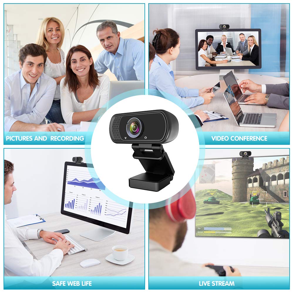 Hd Webcam 1080p with Microphone, USB Webcam for Desktop, Computer, PC，Mac,  Laptop Video Conferencing, Recording and Streaming, Plug And Play with