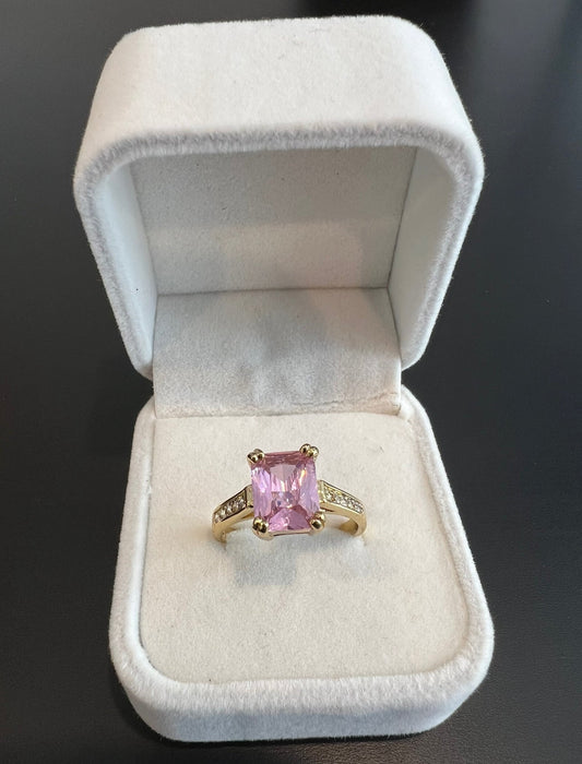 Vintage Jewellery Gold Ring Pink Sapphire & White Sapphires Art Deco Design size 9 or R 1/2