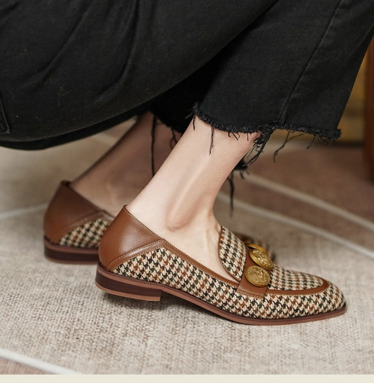 Doudou Shoes Spring New Single Shoes Women's Low-heeled Small Fragrance Flat Bottom Fashion Brown Retro British Loafers