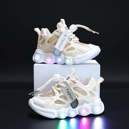 2022 Trendy LED Light Shoes Children's Letters Webbing Mesh Breathable Children 1-6 Years Old Light-emitting Shoes Casual Sports Shoes