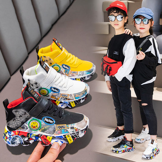 2022 Children Sports Sneakers for Girls & Boys Kids Cartoon Graffiti Pattern Beautiful Sports Shoes .
