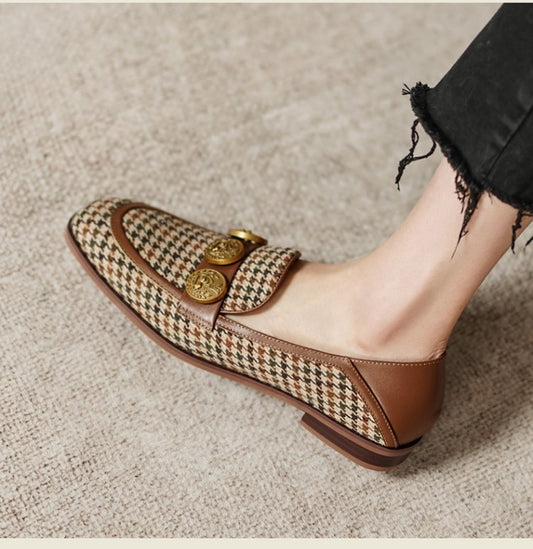 Doudou Shoes Spring New Single Shoes Women's Low-heeled Small Fragrance Flat Bottom Fashion Brown Retro British Loafers