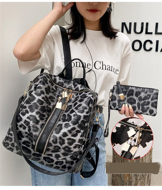 2023 Fashionable And Simple Women's Printed Leather Backpack with Purse
