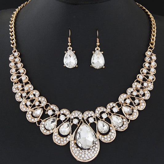 Fashion Crystal Bridal Jewelry Sets For Women Rhinestone Geometric Choker Water Drop Chain Collars necklaces Earrings
