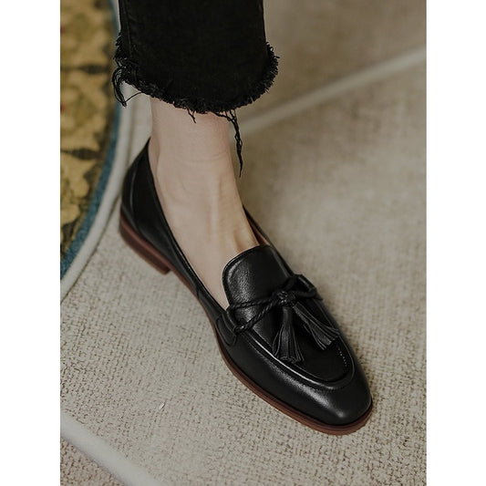 Beautoday Fringe Loafers Women Calfskin Genuine Leather Slip-on Retro Style Square Toe Ladies Casual Flat Shoes Handmade