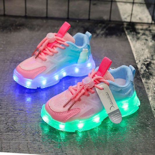Children's Sports Large Children Mesh Surface Breathable  Hair Bright Light Usb Shoes