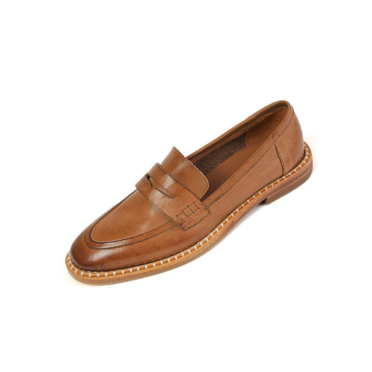 Light Brown Simple English Small Leather Shoes