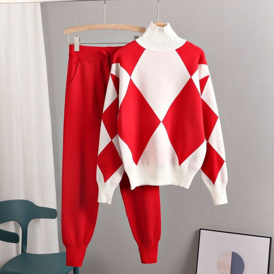 Women's sweater suits thick soft knitted sets pullovers +long Pant Casual 2PCS Track Suits