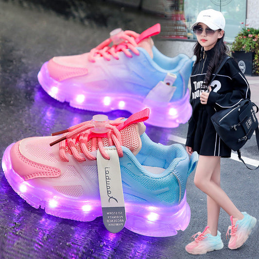 Children's Sports Large Children Mesh Surface Breathable  Hair Bright Light Usb Shoes