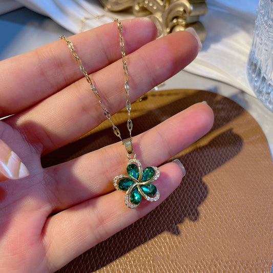 Women's new luxury Antique Floral Titanium Steel Necklace Birthday Giift