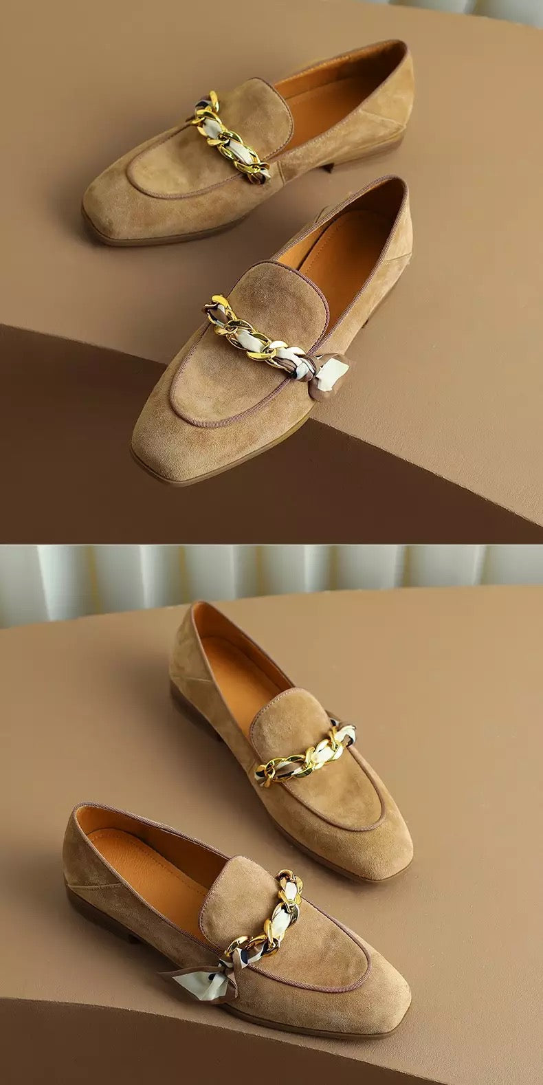 Women’s Vintage Soft Leather Slip-On Square Toe Loafer Flats